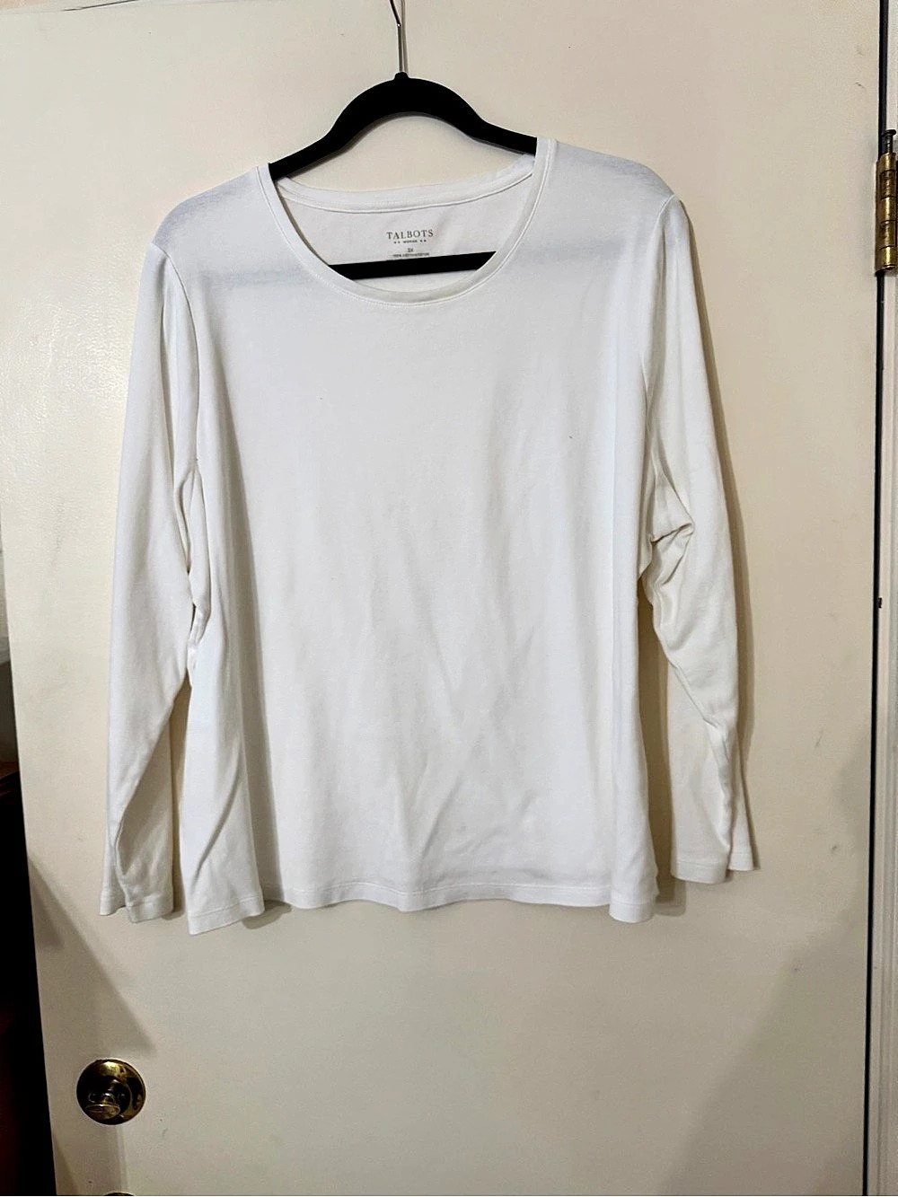 Talbots Long Sleeve Cotton Tee in White Size 3X Like New